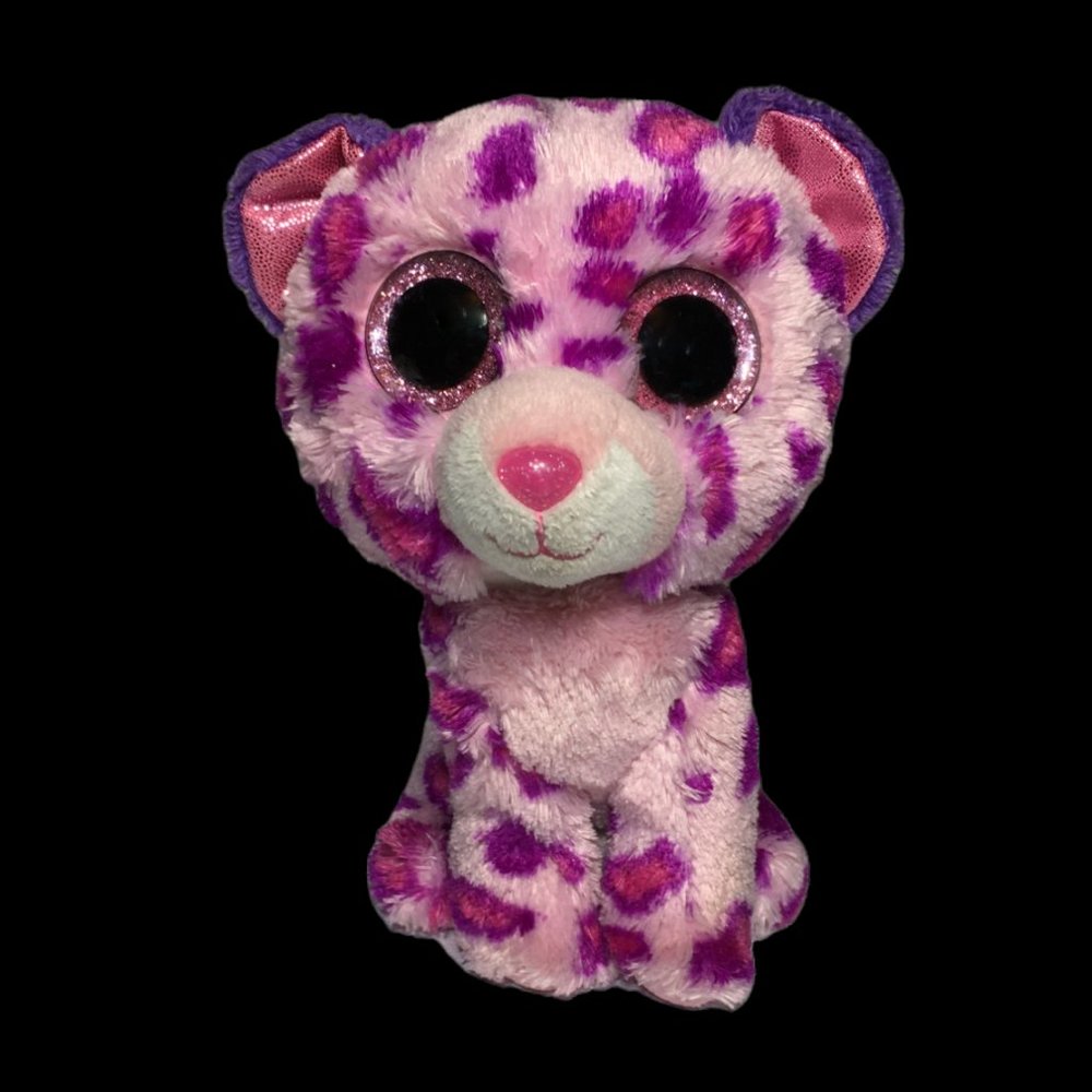 Ty Beanie Boo Glamour Leopard Cat Purple Plush Pink Glitter Eyes 6" (inch)